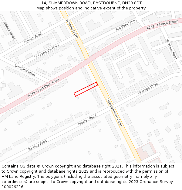 14, SUMMERDOWN ROAD, EASTBOURNE, BN20 8DT: Location map and indicative extent of plot