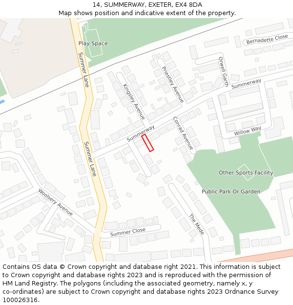 14, SUMMERWAY, EXETER, EX4 8DA: Location map and indicative extent of plot