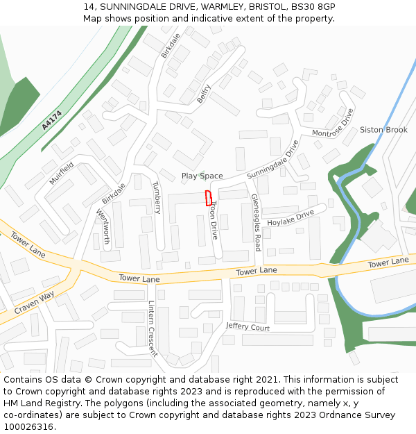 14, SUNNINGDALE DRIVE, WARMLEY, BRISTOL, BS30 8GP: Location map and indicative extent of plot
