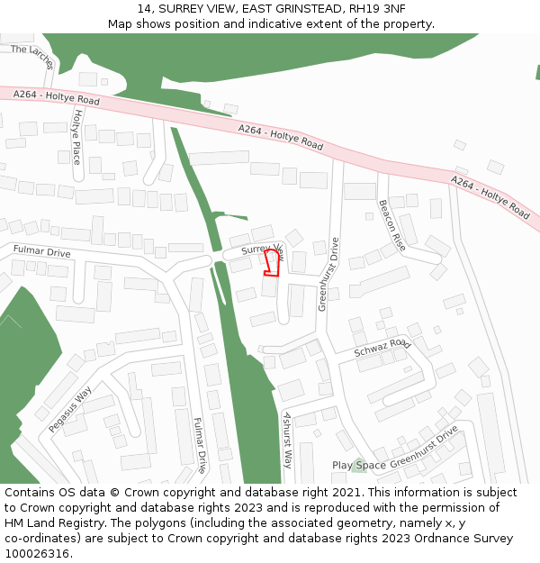 14, SURREY VIEW, EAST GRINSTEAD, RH19 3NF: Location map and indicative extent of plot