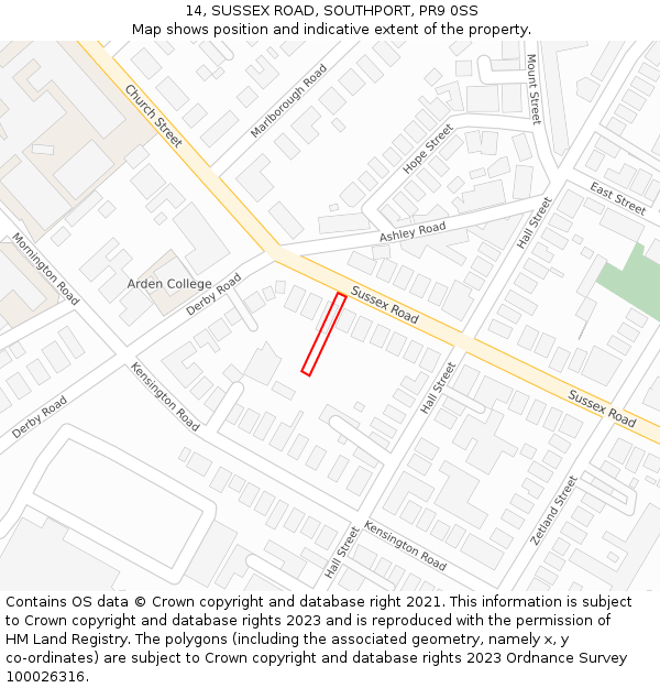 14, SUSSEX ROAD, SOUTHPORT, PR9 0SS: Location map and indicative extent of plot