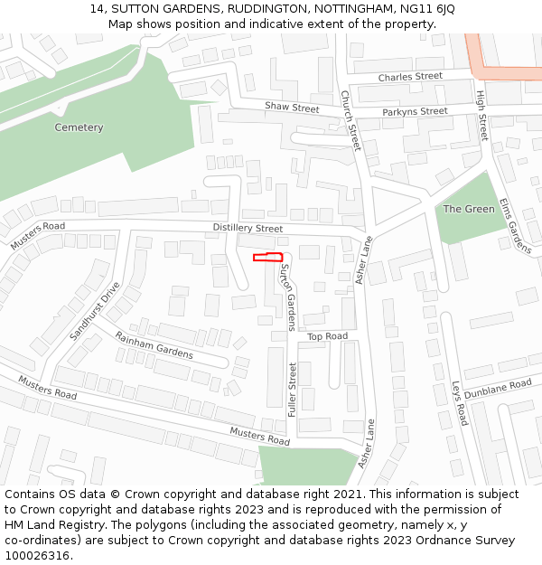 14, SUTTON GARDENS, RUDDINGTON, NOTTINGHAM, NG11 6JQ: Location map and indicative extent of plot