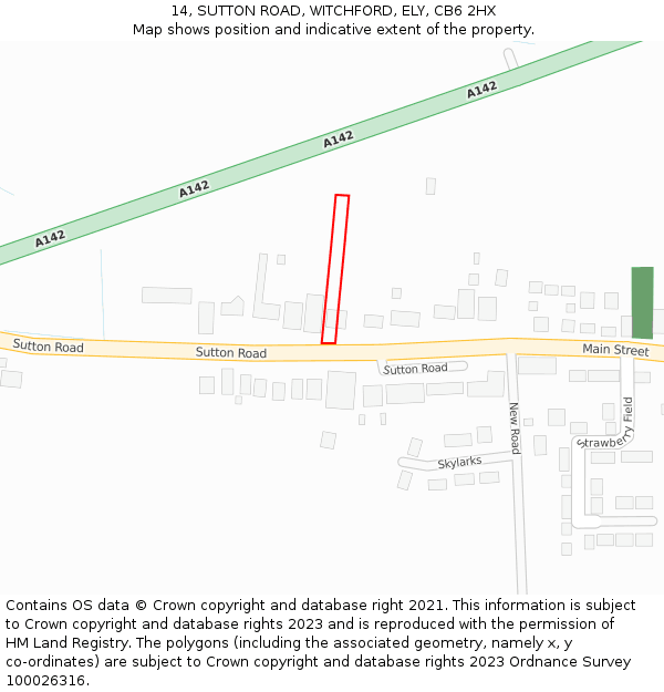 14, SUTTON ROAD, WITCHFORD, ELY, CB6 2HX: Location map and indicative extent of plot