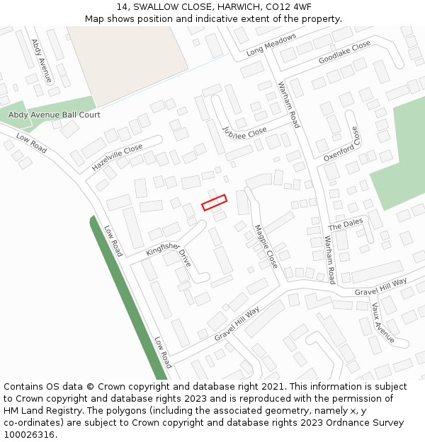 14, SWALLOW CLOSE, HARWICH, CO12 4WF: Location map and indicative extent of plot