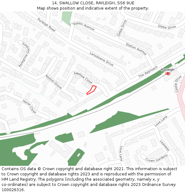 14, SWALLOW CLOSE, RAYLEIGH, SS6 9UE: Location map and indicative extent of plot
