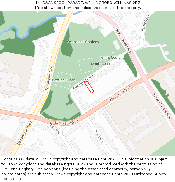 14, SWANSPOOL PARADE, WELLINGBOROUGH, NN8 2BZ: Location map and indicative extent of plot