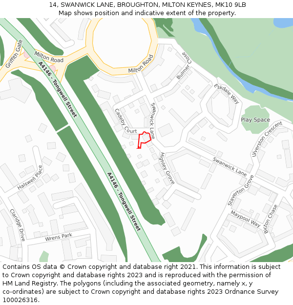 14, SWANWICK LANE, BROUGHTON, MILTON KEYNES, MK10 9LB: Location map and indicative extent of plot