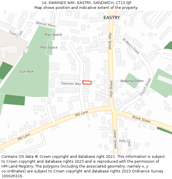 14, SWAYNES WAY, EASTRY, SANDWICH, CT13 0JP: Location map and indicative extent of plot