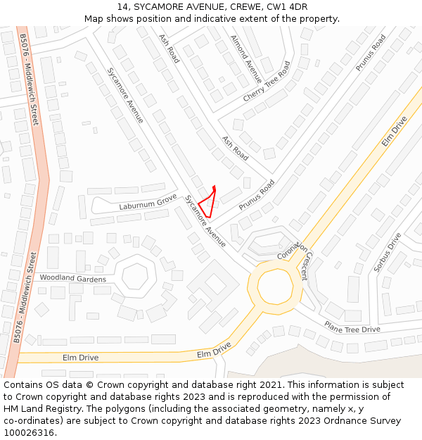 14, SYCAMORE AVENUE, CREWE, CW1 4DR: Location map and indicative extent of plot