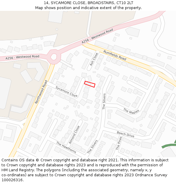 14, SYCAMORE CLOSE, BROADSTAIRS, CT10 2LT: Location map and indicative extent of plot