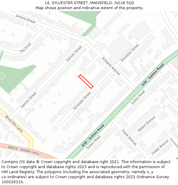 14, SYLVESTER STREET, MANSFIELD, NG18 5QS: Location map and indicative extent of plot