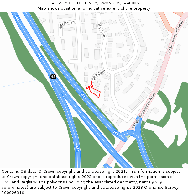 14, TAL Y COED, HENDY, SWANSEA, SA4 0XN: Location map and indicative extent of plot