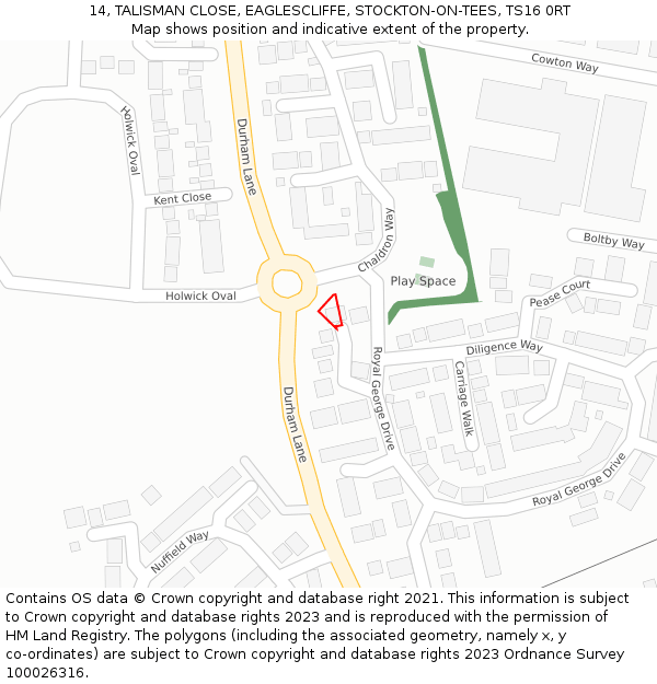 14, TALISMAN CLOSE, EAGLESCLIFFE, STOCKTON-ON-TEES, TS16 0RT: Location map and indicative extent of plot