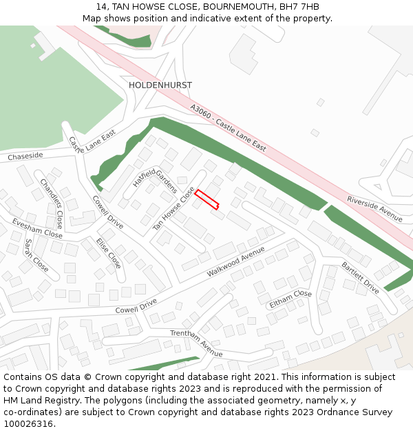 14, TAN HOWSE CLOSE, BOURNEMOUTH, BH7 7HB: Location map and indicative extent of plot