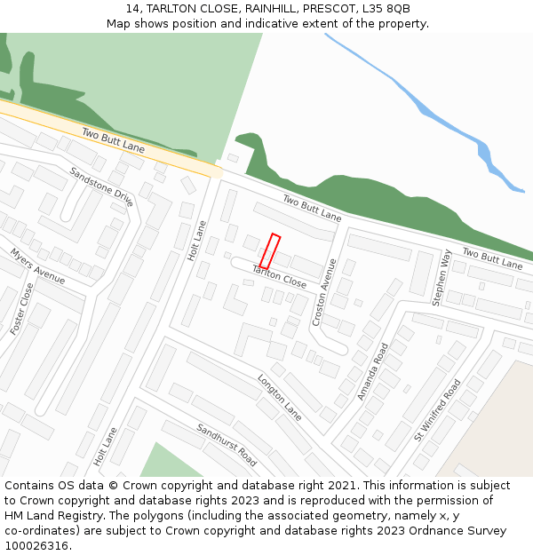 14, TARLTON CLOSE, RAINHILL, PRESCOT, L35 8QB: Location map and indicative extent of plot