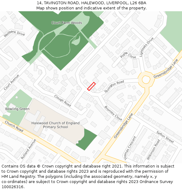 14, TAVINGTON ROAD, HALEWOOD, LIVERPOOL, L26 6BA: Location map and indicative extent of plot