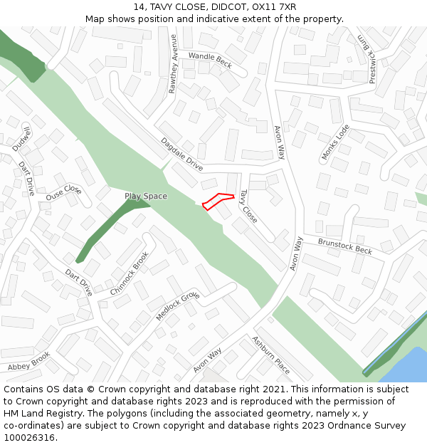 14, TAVY CLOSE, DIDCOT, OX11 7XR: Location map and indicative extent of plot