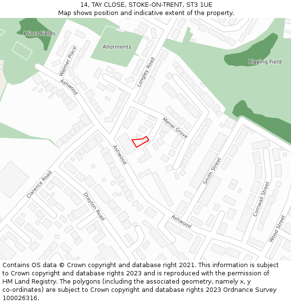14, TAY CLOSE, STOKE-ON-TRENT, ST3 1UE: Location map and indicative extent of plot