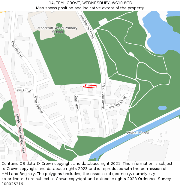 14, TEAL GROVE, WEDNESBURY, WS10 8GD: Location map and indicative extent of plot