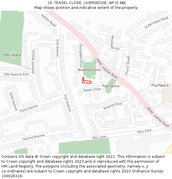 14, TEASEL CLOSE, LIVERSEDGE, WF15 8BJ: Location map and indicative extent of plot