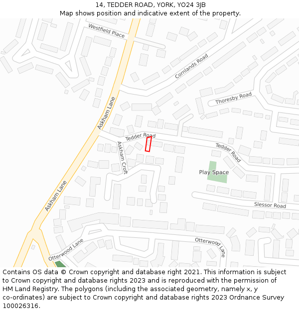 14, TEDDER ROAD, YORK, YO24 3JB: Location map and indicative extent of plot