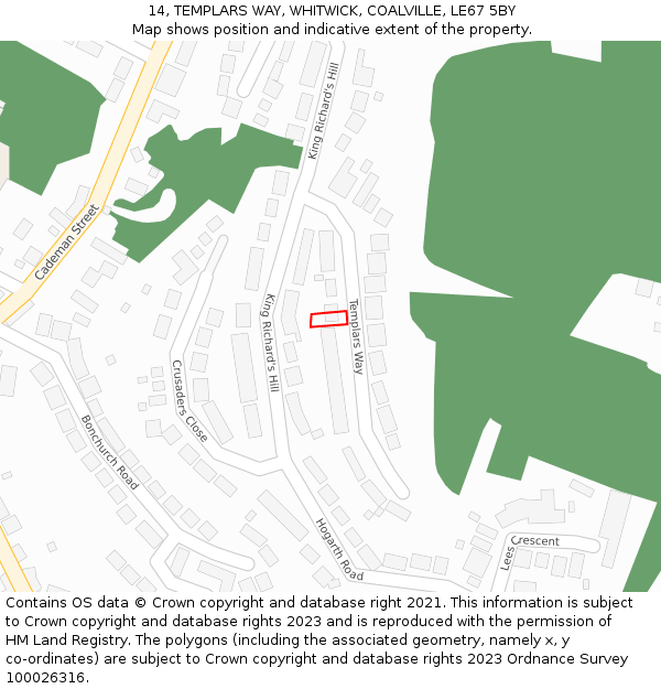 14, TEMPLARS WAY, WHITWICK, COALVILLE, LE67 5BY: Location map and indicative extent of plot
