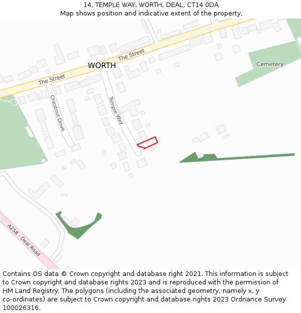 14, TEMPLE WAY, WORTH, DEAL, CT14 0DA: Location map and indicative extent of plot