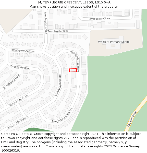 14, TEMPLEGATE CRESCENT, LEEDS, LS15 0HA: Location map and indicative extent of plot