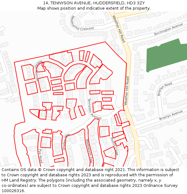 14, TENNYSON AVENUE, HUDDERSFIELD, HD3 3ZY: Location map and indicative extent of plot