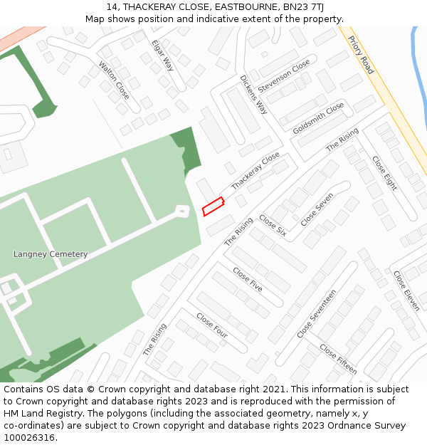 14, THACKERAY CLOSE, EASTBOURNE, BN23 7TJ: Location map and indicative extent of plot