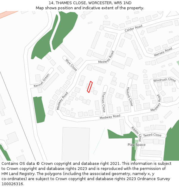 14, THAMES CLOSE, WORCESTER, WR5 1ND: Location map and indicative extent of plot