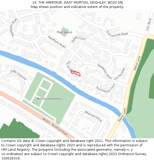 14, THE ARMITAGE, EAST MORTON, KEIGHLEY, BD20 5RJ: Location map and indicative extent of plot