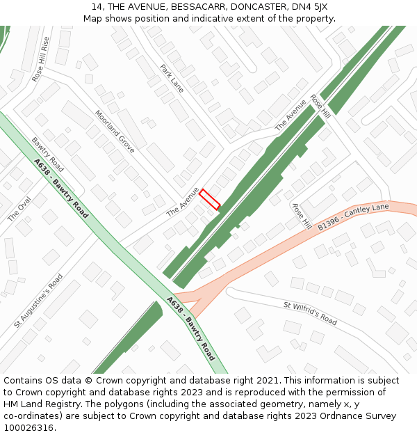 14, THE AVENUE, BESSACARR, DONCASTER, DN4 5JX: Location map and indicative extent of plot