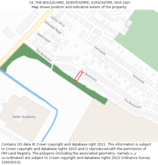 14, THE BOULEVARD, EDENTHORPE, DONCASTER, DN3 2QH: Location map and indicative extent of plot