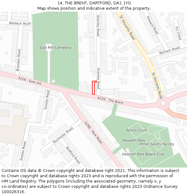 14, THE BRENT, DARTFORD, DA1 1YG: Location map and indicative extent of plot