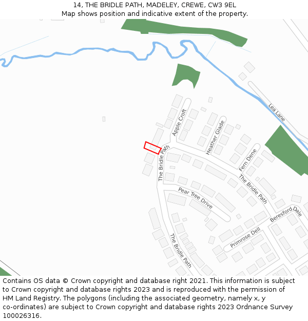 14, THE BRIDLE PATH, MADELEY, CREWE, CW3 9EL: Location map and indicative extent of plot