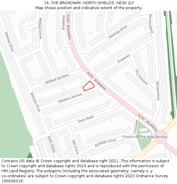 14, THE BROADWAY, NORTH SHIELDS, NE30 2LF: Location map and indicative extent of plot