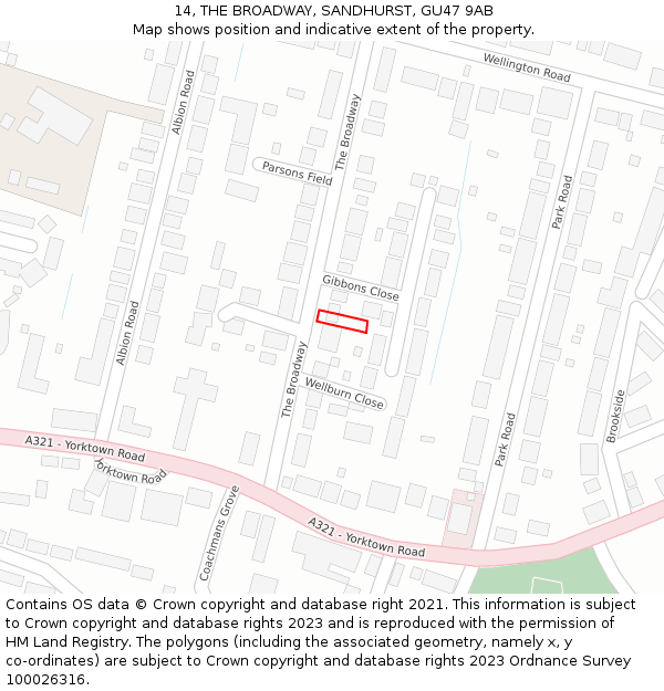 14, THE BROADWAY, SANDHURST, GU47 9AB: Location map and indicative extent of plot