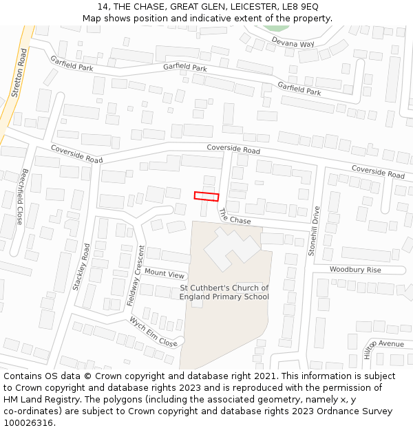 14, THE CHASE, GREAT GLEN, LEICESTER, LE8 9EQ: Location map and indicative extent of plot
