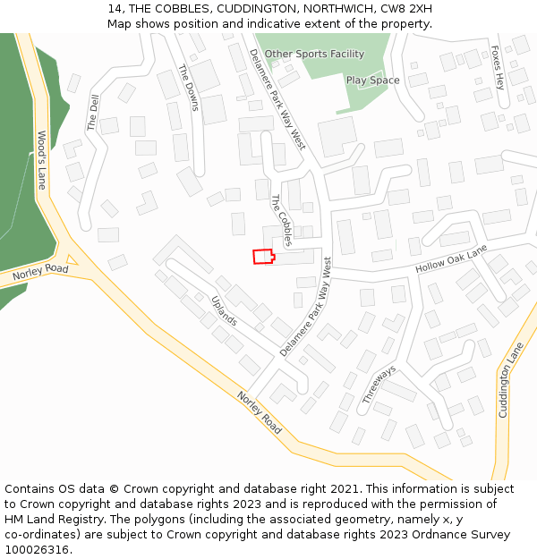 14, THE COBBLES, CUDDINGTON, NORTHWICH, CW8 2XH: Location map and indicative extent of plot