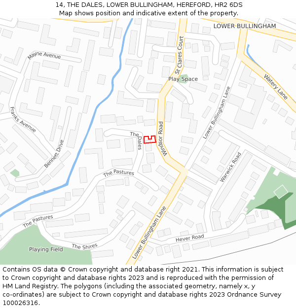 14, THE DALES, LOWER BULLINGHAM, HEREFORD, HR2 6DS: Location map and indicative extent of plot