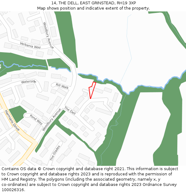 14, THE DELL, EAST GRINSTEAD, RH19 3XP: Location map and indicative extent of plot