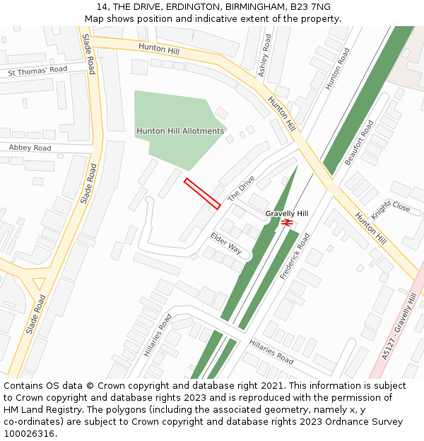 14, THE DRIVE, ERDINGTON, BIRMINGHAM, B23 7NG: Location map and indicative extent of plot