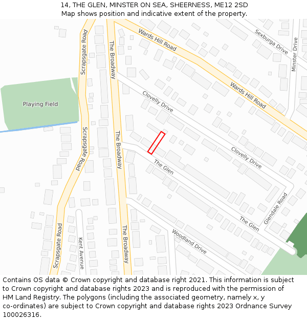 14, THE GLEN, MINSTER ON SEA, SHEERNESS, ME12 2SD: Location map and indicative extent of plot