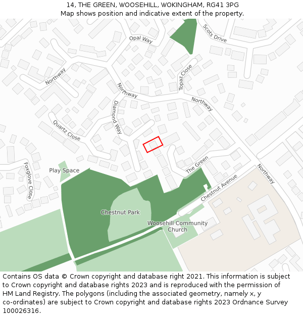 14, THE GREEN, WOOSEHILL, WOKINGHAM, RG41 3PG: Location map and indicative extent of plot