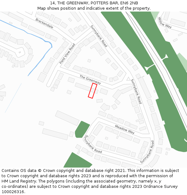 14, THE GREENWAY, POTTERS BAR, EN6 2NB: Location map and indicative extent of plot