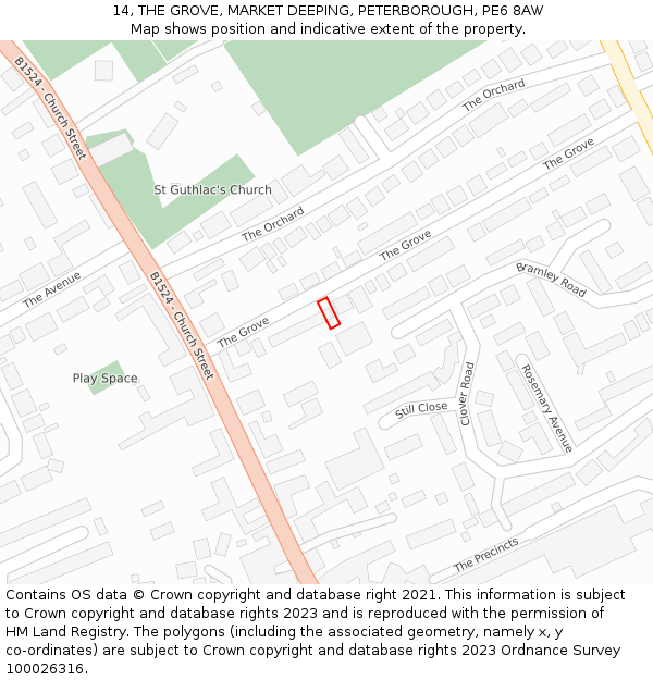 14, THE GROVE, MARKET DEEPING, PETERBOROUGH, PE6 8AW: Location map and indicative extent of plot
