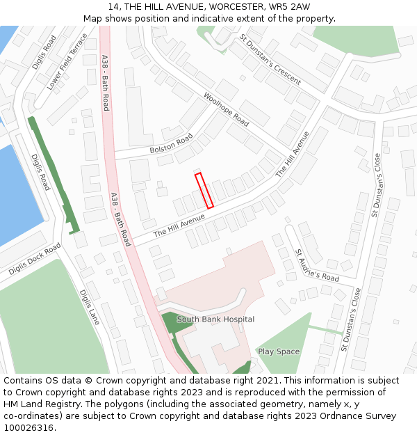 14, THE HILL AVENUE, WORCESTER, WR5 2AW: Location map and indicative extent of plot