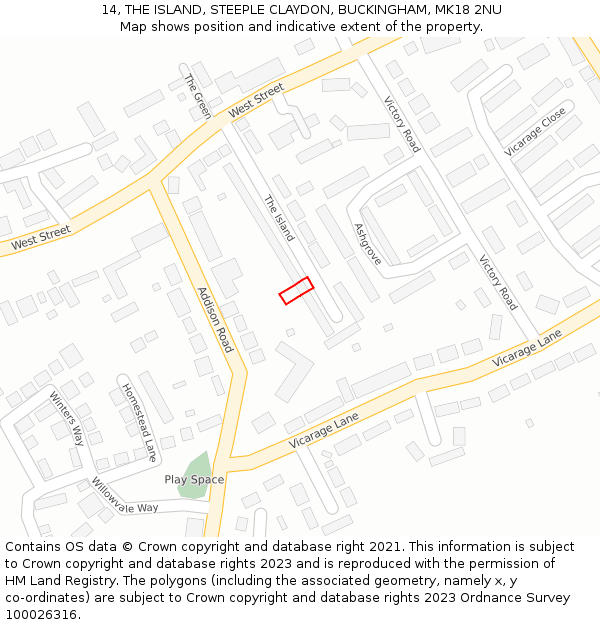 14, THE ISLAND, STEEPLE CLAYDON, BUCKINGHAM, MK18 2NU: Location map and indicative extent of plot