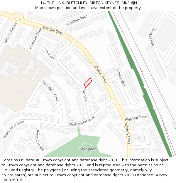 14, THE LINX, BLETCHLEY, MILTON KEYNES, MK3 6JN: Location map and indicative extent of plot